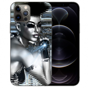 iPhone 12 Pro Max Handy Hülle Tasche mit Bilddruck Robot Girl