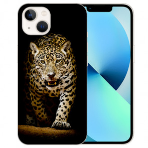 iPhone 13 Mini Handyhülle Silikon TPU mit Fotodruck Leopard bei der Jagd