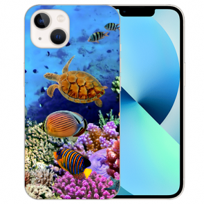 Handyhülle Silikon TPU für iPhone 13 Mini mit Fotodruck Aquarium Schildkröten