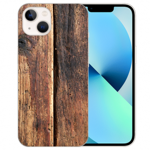 Silikon TPU Cover Handyhülle für iPhone 14 Fotodruck Holzoptik 