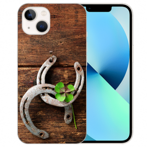 iPhone 13 Silikon TPU Case Handyhülle mit Holz hufeisen Namen Fotodruck 