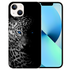 Silikon TPU Handyhülle für iPhone 14 Bilddruck Leopard mit blauen Augen 