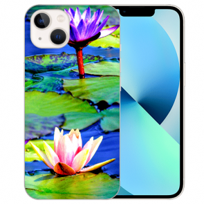 iPhone 13 Silikon TPU Case Handyhülle mit Fotodruck Lotosblumen