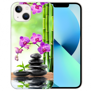 Silikon TPU Case Handyhülle mit Fotodruck Orchidee Bambus und Basaltsteine für iPhone 13 