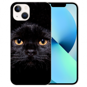Personalisierte Silikon TPU Cover für iPhone 14 Plus Fotodruck Schwarz Katze
