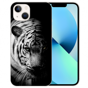 Schutzhülle Silikon TPU Case Fotodruck Tiger Schwarz Weiß für iPhone 14 Plus
