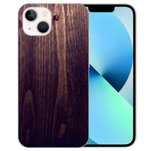 iPhone 13 Silikon TPU Case Handyhülle mit Holzoptik dunkelbraun Fotodruck 