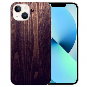 iPhone 13 Mini Silikon TPU Case Handyhülle mit Fotodruck Holzoptik dunkelbraun