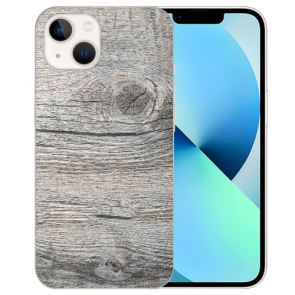 Silikon TPU Cover Schutzhülle Handyhülle Fotodruck Holzoptik Grau für iPhone 14