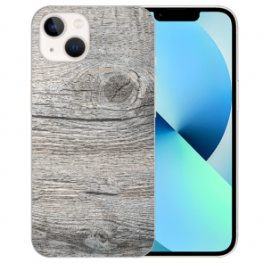 Silikon TPU Cover Case für iPhone 14 Plus Holzoptik Grau Bilddruck Etui