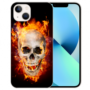 Silikon TPU Case Handyhülle für iPhone 13 Mini mit Totenschädel Feuer Fotodruck 