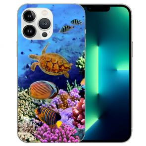 iPhone 13 Pro Handy Hülle Silikon TPU mit Bilddruck Aquarium Schildkröten