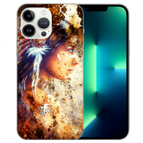 iPhone 13 Pro Max Schutzhülle Handy Silikon TPU mit Fotodruck Indianerin Porträt