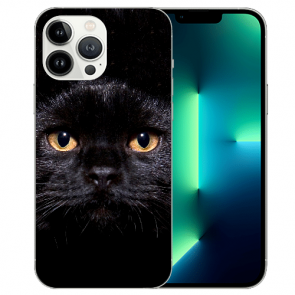  iPhone 13 Pro Handy Schutzhülle Silikon TPU mit Fotodruck Schwarze Katze