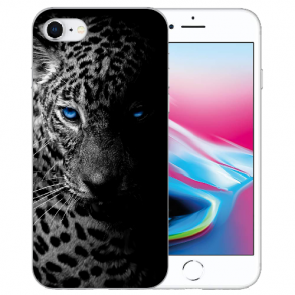 iPhone SE (2020) / (2022) Silikon TPU Hülle Leopard mit blauen Augen Bilddruck 
