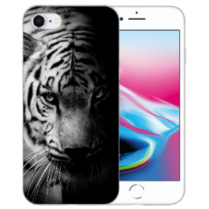 iPhone SE (2020) / (2022) Silikon TPU Hülle mit Tiger Schwarz Weiß Bilddruck 