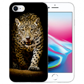iPhone 7 / iPhone 8 Handy Hülle TPU mit Leopard bei der Jagd Bilddruck 