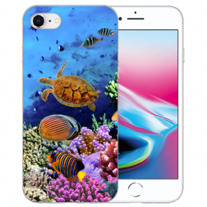 iPhone SE (2020) / (2022) Silikon TPU Hülle mit Aquarium Schildkröten Bilddruck 