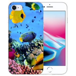 iPhone SE (2020) / (2022)Silikon TPU Hülle mit Korallenfische Bilddruck 