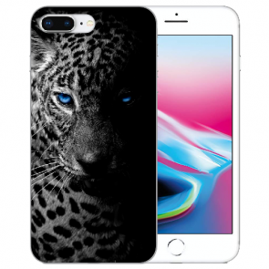 iPhone 7 + / iPhone 8 Plus TPU Hülle mit Fotodruck Leopard mit blauen Augen