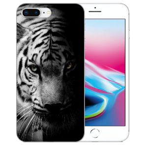 iPhone 7 + / iPhone 8 Plus TPU Handy Hülle mit Tiger Schwarz Weiß Fotodruck 