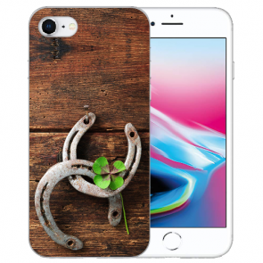 iPhone 7 / iPhone 8 Handy TPU Hülle mit Fotodruck Holz hufeisen
