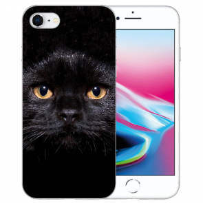 iPhone SE (2020) / (2022) Silikon TPU Handy Hülle mit Schwarz Katze Bilddruck 