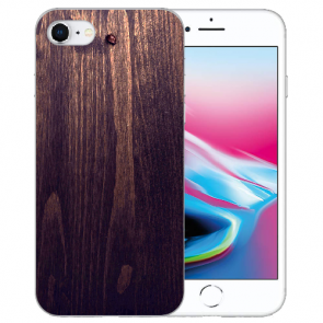 iPhone SE (2020) / (2022) Silikon TPU Hülle mit HolzOptik Dunkelbraun Bilddruck 