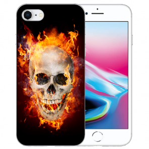 iPhone 7 / iPhone 8 Handy Hülle TPU mit Foto Druck Totenschädel Feuer