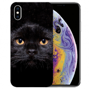 iPhone X / XS TPU Schutzhülle Handy Tasche mit Fotodruck Schwarze Katze