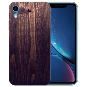 TPU Handy Hülle für iPhone XR Silikon mit Fotodruck Holzoptik dunkelbraun