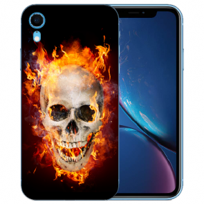 TPU Handy Hülle Silikon mit für iPhone XR Bilddruck Totenschädel Feuer