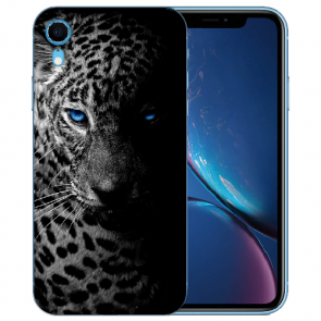 TPU Handy Hülle für iPhone XR Case mit Leopard mit blauen Augen Fotodruck 
