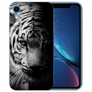 TPU Handy Hülle für iPhone XR Case mit Tiger Schwarz Weiß Fotodruck 
