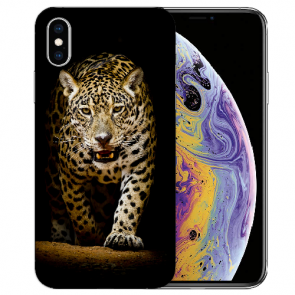 TPU Handy Tasche Hülle  für iPhone X / XS mit Fotodruck Leopard bei der Jagd