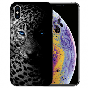 iPhone X / XS TPU Handy Tasche Hülle mit Fotodruck Leopard mit blauen Augen
