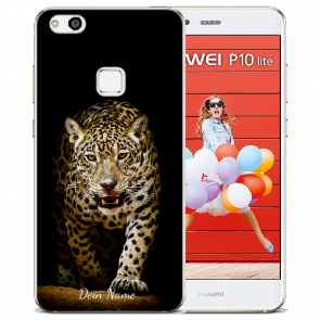 Huawei P10 Lite TPU Silikon Hülle mit Bilddruck Leopard beim Jagd