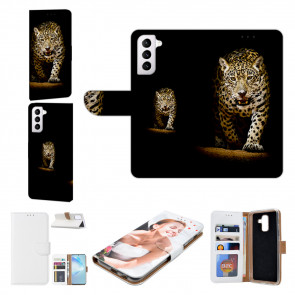 Samsung Galaxy S21 FE Handy Schutzhülle mit Bilddruck Leopard bei der Jagd