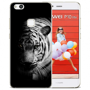 Huawei P10 Lite TPU Silikon Hülle mit Bilddruck Tiger Schwarz Weiß