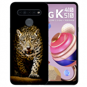 LG K41s Handyhülle TPU Silikon mit Foto Namendruck Leopard beim Jagd