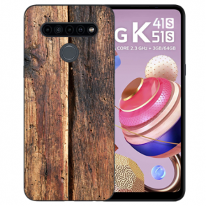 LG K51s Silikon TPU Case Handyhülle mit Fotodruck Holzptik