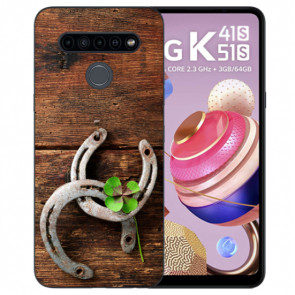 Handyhülle Silikon TPU mit Bilddruck Holz hufeisen für LG K51s