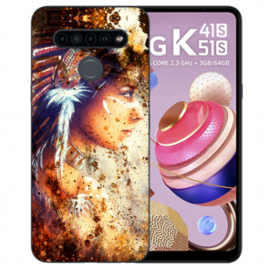 TPU Silikon Handyhülle für LG K41s mit Fotodruck Indianerin Porträt