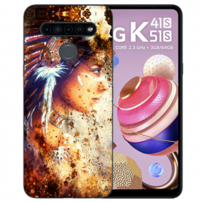 LG K51s Silikon TPU Handyhülle mit Bilddruck Indianerin Porträt