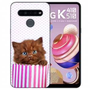 Handyhülle TPU Silikon mit Foto Namendruck Kätzchen Braun für LG K41s