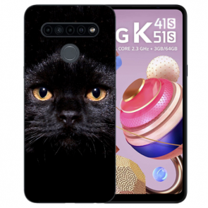 Silikon TPU Schutzhülle für LG K41s mit Schwarz Katze Bild Namendruck 