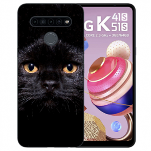 Silikon Schutzhülle TPU mit Schwarz Katze Foto Namendruck für LG K51s
