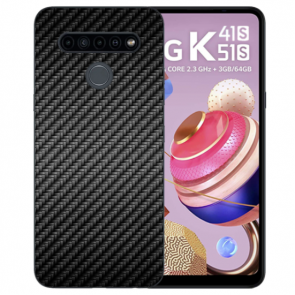Schutzhülle Silikon TPU für LG K51s mit Carbon Optik Bild Namendruck