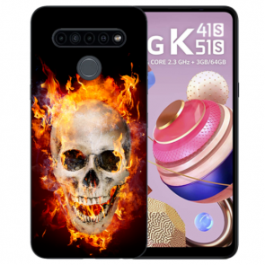 TPU Silikon Handyhülle für LG K41s mit Fotodruck Totenschädel Feuer