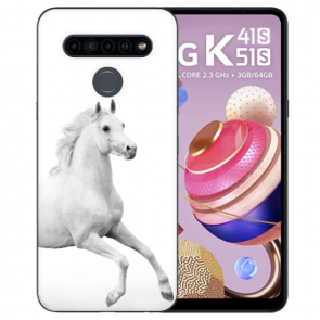 LG K51s Silikon Schutzhülle TPU Case mit Pferd Bild Namendruck 